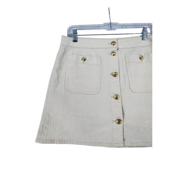 J.Crew Cream Button Front Mini Skirt High Rise Pockets coast Preppy Size 28 - Picture 2 of 6